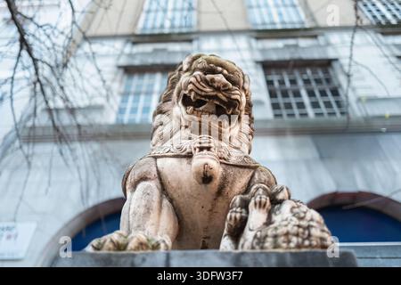 Stature de pierre de lion, China Town London, Banque D'Images