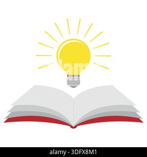 Illustration du concept d'éducation. Livre ouvert avec ampoule sur fond blanc. Illustration de Vecteur