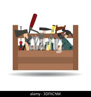 illustration d'une boîte de construction avec des outils sur un fond blanc Illustration de Vecteur