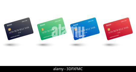 Quatre cartes de crédit bancaires de différentes couleurs Illustration de Vecteur
