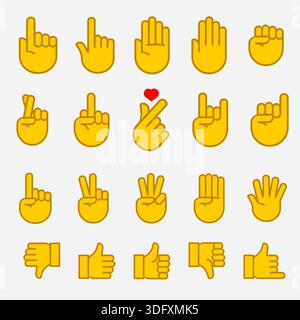 Jaune Emoji gestes de la main icône Set illustration vectorielle Flat Design Illustration de Vecteur