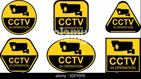 Jeu de badges d'avertissement de sécurité CCTV en fonctionnement Illustration de Vecteur