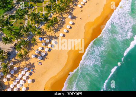 Vue aérienne de dessus du premier hôtel de plage, avec piscine extérieure et chaises longues. Vue d'oiseau de fond de vacances d'été, mer turquoise Wat Banque D'Images