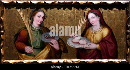 Musée Lleida, peinture de Santa Eulalia et santa Ágata. En venant du monastère royal de Santa María de Sigena ou Sijena. Segrià, Catalogne, Espagne. Banque D'Images