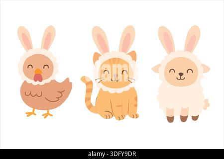 Animaux mignons habillés comme des lapins pour les festivités de Pâques. Illustration de Vecteur