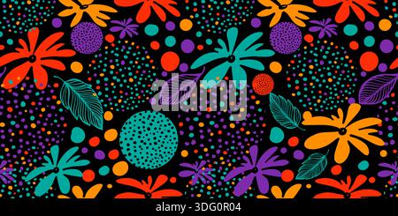 Modèle sans couture avec des fleurs simples sur un fond sombre. Dessiné à la main. Pas ai, illustration vectorielle. Illustration de Vecteur