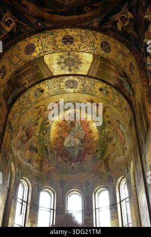 Russie, . Petersburg, l'église de notre Sauveur sur le sang versé (où le tsar Alexandre II a été assasiné en 1881), détail des mosaïques intérieures Banque D'Images