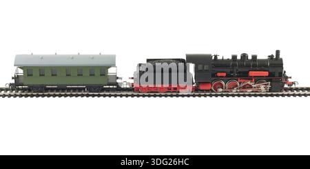 Toy Steam train et caboose sur fond blanc Banque D'Images