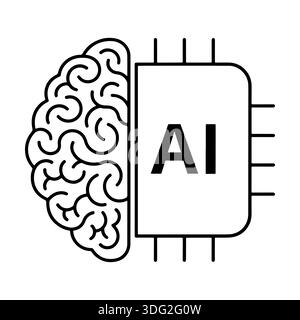 Concept d'intelligence artificielle. Fusion de micropuces cerveau humain et IA pour l'apprentissage automatique, les réseaux neuronaux et les technologies futures. Illustration de Vecteur
