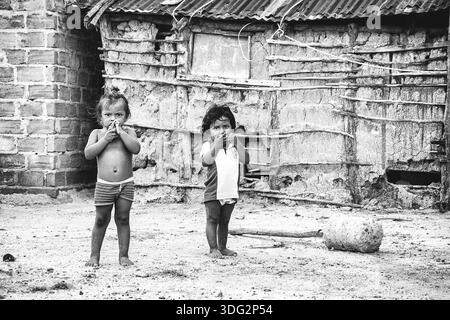 Communauté autochtone Wayuu à Camarones, la Guajira, Colombie. Banque D'Images