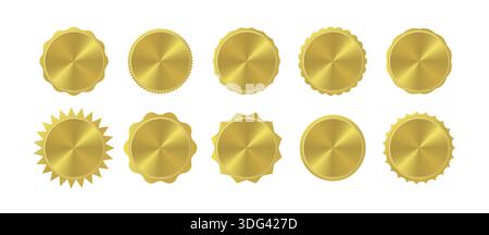 Lot de dix étiquettes dorées brillantes avec différentes formes Illustration de Vecteur