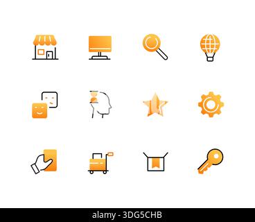 Achats en ligne et livraison - ensemble d'icônes de style de conception de ligne Illustration de Vecteur