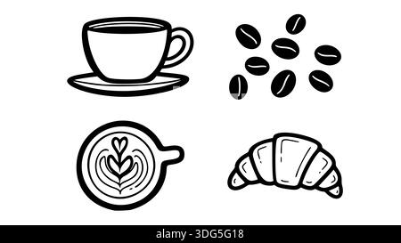 Une collection complète de vecteur de ligne minimaliste avec des éléments essentiels du café. Illustration de Vecteur