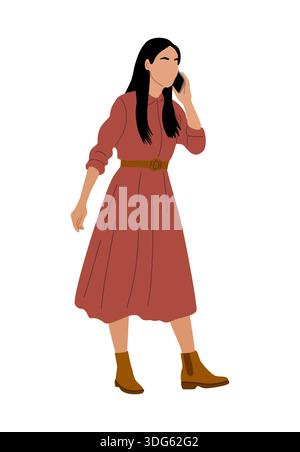 Jolie femme parlant sur un téléphone portable Illustration de Vecteur