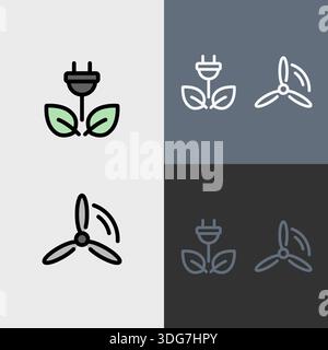 Symbole d'énergie renouvelable durable ou ensemble de cliparts - symboles remplis et soulignés. Illustration de Vecteur