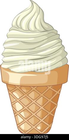 Une illustration vectorielle détaillée de crème glacée molle à la vanille dans un cône de gaufre croustillant Illustration de Vecteur
