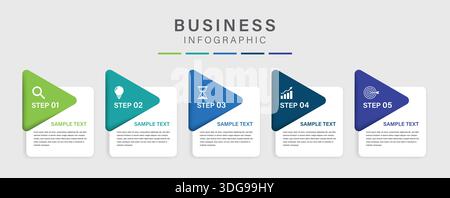 5 étiquettes infographiques de processus avec modèle de conception d'icônes. Planification, Marketing, Stratégie et présentation commerciale. Illustration vectorielle. Illustration de Vecteur