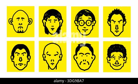 collection de croquis abstraits de visage masculin dessinés à la main dans un style minimaliste moderne, imperfection doodle art design vectoriel adapté aux affiches, branding Illustration de Vecteur