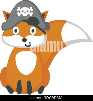 Fox pirate dans le chapeau et l'icône de vecteur patch oeil noir Illustration de Vecteur
