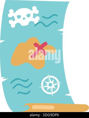 Vecteur de carte au trésor de dessin animé avec île dans l'océan Illustration de Vecteur
