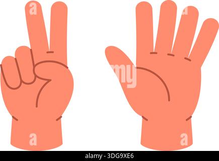 Mains montrant le numéro 7 avec cinq doigts et deux. Geste de la main de dessin animé pour la reconnaissance des nombres et les premiers visuels mathématiques Illustration de Vecteur
