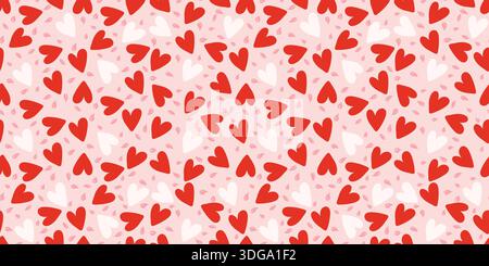 Motif Happy Valentines Day avec nues et feuilles. Motif coeur rouge dessiné à la main. Fond d'amour parfait pour les invitations, les cartes, l'impression, les vêtements Illustration de Vecteur