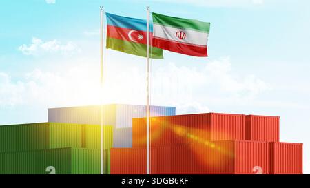 Logistique, fret et relations maritimes entre l'Azerbaïdjan et l'Iran. Importation et exportation de marchandises et de matières premières. Concept d'entreprise et de collaboration. Banque D'Images