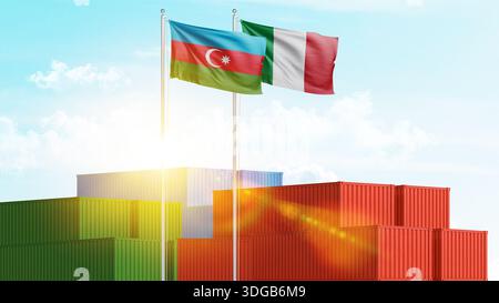 Logistique, fret et relations maritimes entre l'Azerbaïdjan et l'Italie. Importation et exportation de marchandises et de matières premières. Concept d'entreprise et de collaboration Banque D'Images