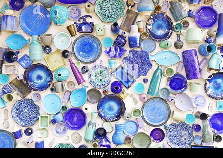 Mosaïque d'artisanat, Turquoise et poterie bleue en motif Banque D'Images