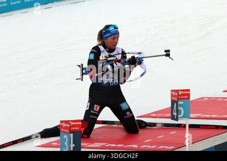 RUHPOLDING, ALLEMAGNE - 16 JANVIER : arrivée au champ de tir PREUSS, Franziska (GER, #24) au SPRINT FÉMININ DE 7,5 km à la Coupe du monde BMW IBU Biathlon Ruhpolding le 16 janvier 2026 à Ruhpolding, Allemagne. Banque D'Images