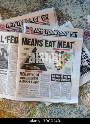 Still Life de novembre 2025 New York Post couverture de la New Government Food Pyramid, New York City, États-Unis Banque D'Images