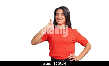 Femme souriant et donnant le pouce confiant vers le haut geste Banque D'Images