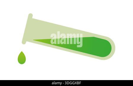 Chute du tube à essai. Goutte à goutte de liquide vert. Icône expérience scientifique. Procédé d'analyse chimique. Illustration de Vecteur