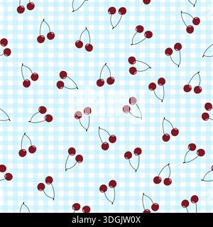 Cerises avec motif écossais bleu motif de conception de tissu sans couture Illustration de Vecteur