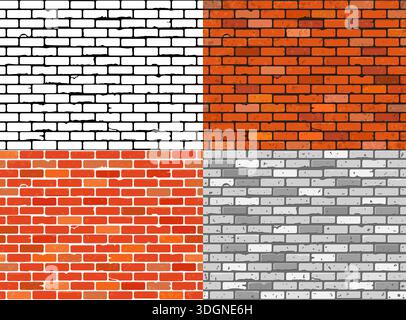 Définir des textures de mur en brique sans couture. Fonds de briques réalistes, gris, noir et blanc. Répétitions de conception. Illustration vectorielle Illustration de Vecteur