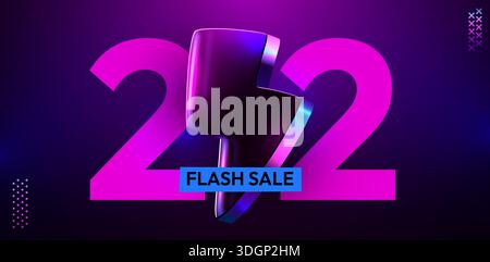 Bannière Modern Flash Sale 2,2 avec icône de boulon de foudre. Couleurs dégradées éclatantes. Parfait pour les promotions en ligne du 2 février. Illustration vectorielle. Illustration de Vecteur