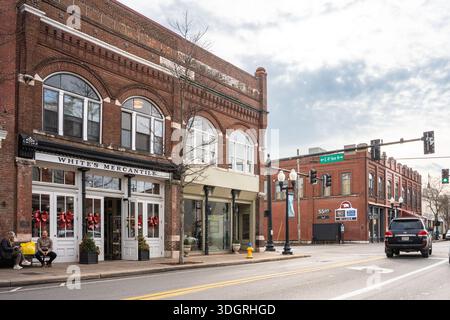 Franklin, Tennessee - janvier, 2026 : scène de rue de l'historique Franklin TN le long de main Street. Banque D'Images