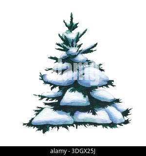 Épicéa dans la neige. Illustration aquarelle de neige couverte d'arbre de sapin sur fond blanc. Isolé d'arbre de Noël couvert de neige. Arbre de Banque D'Images