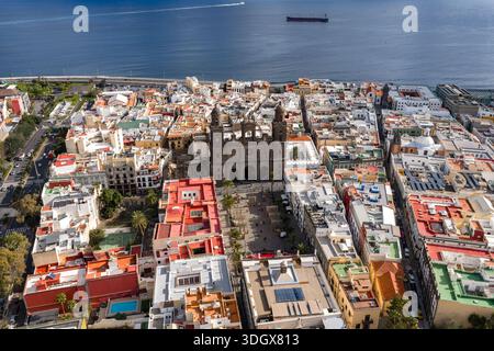 Vue aérienne de Vegueta et de la cathédrale de Santa Ana à Las Palmas Banque D'Images