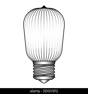 rétro illustration d'ampoule edison dans le style vintage gravure sur bois noir et blanc vecteur art lampe électrique isolée pour concept d'idée ou décor antique Illustration de Vecteur