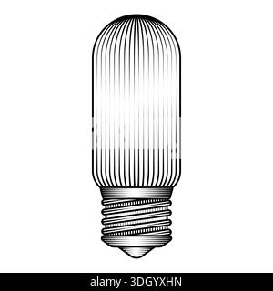 illustration d'ampoule tubulaire vintage dans le style rétro gravure sur bois noir et blanc vecteur art lampe électrique isolée pour décor industriel Illustration de Vecteur