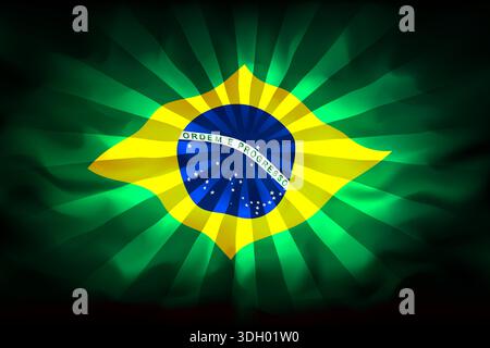 Drapeau du Brésil avec fond abstrait de rayons de soleil pour un design créatif. Modèle d'affiche patriotique et festive brésilienne. Bannière avec drapeau du brésil. Vecteur Illustration de Vecteur