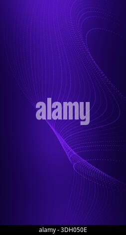 Arrière-plan technologique abstrait montrant des points de données se connectant, créant un motif d'onde fluide dans les tons de violet et de bleu Banque D'Images