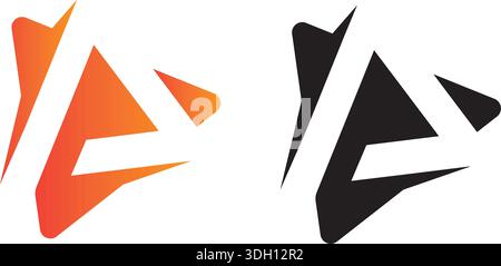 Icône triangulaire D noire et orange brillante sur fond blanc Illustration de Vecteur