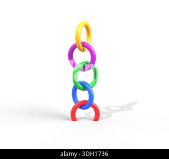anneaux colorés sur fond blanc. anneaux 3d. anneaux d'illustration 3d. Banque D'Images