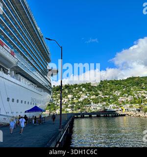Le navire de croisière Enchanted Princess dans le port de Roseau, Dominique, Îles du vent, petites Antilles, mer des Caraïbes, Amérique du Nord Banque D'Images