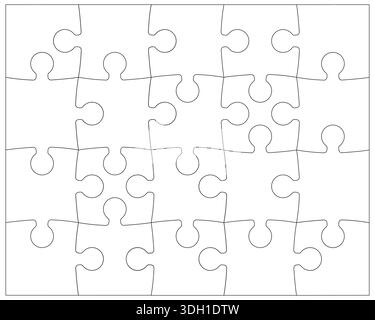Puzzle vingt pièces rectangle contour imprimable isolé sur fond blanc. Modèle de jeu de puzzle Jigsaw avec des angles. Contour du puzzle 20 pièces Illustration de Vecteur