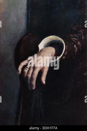 Fragment de peinture ''repos''. Par l'artiste réaliste russe Ilya Repin. Gros plan de la main de Vera Shevtsova. Vera était l'épouse d'Ilya Repin. Huile sur toile Banque D'Images