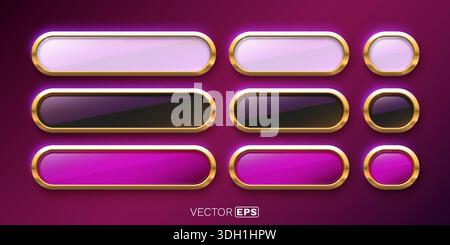 Cadres boutons dorés luxueux avec surfaces brillantes et néon. Cet élégant ensemble vectoriel dispose de différentes formes et de couleurs vibrantes. Illustration vectorielle Illustration de Vecteur