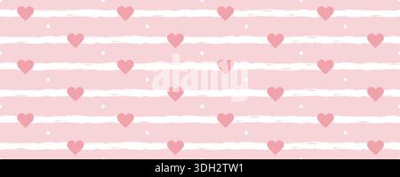 Fond girly avec motif rayé. Élégant bébé doodle avec des coeurs roses. Papier peint de pépinière sans couture ou conception textile. Bonne Saint Valentin Illustration de Vecteur